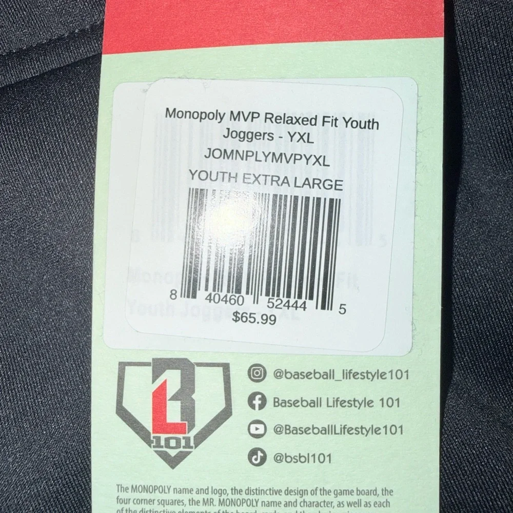 Baseball Lifestyle 101 Black Monopoly Graphic Jogger Pants - Picture 3 of 5